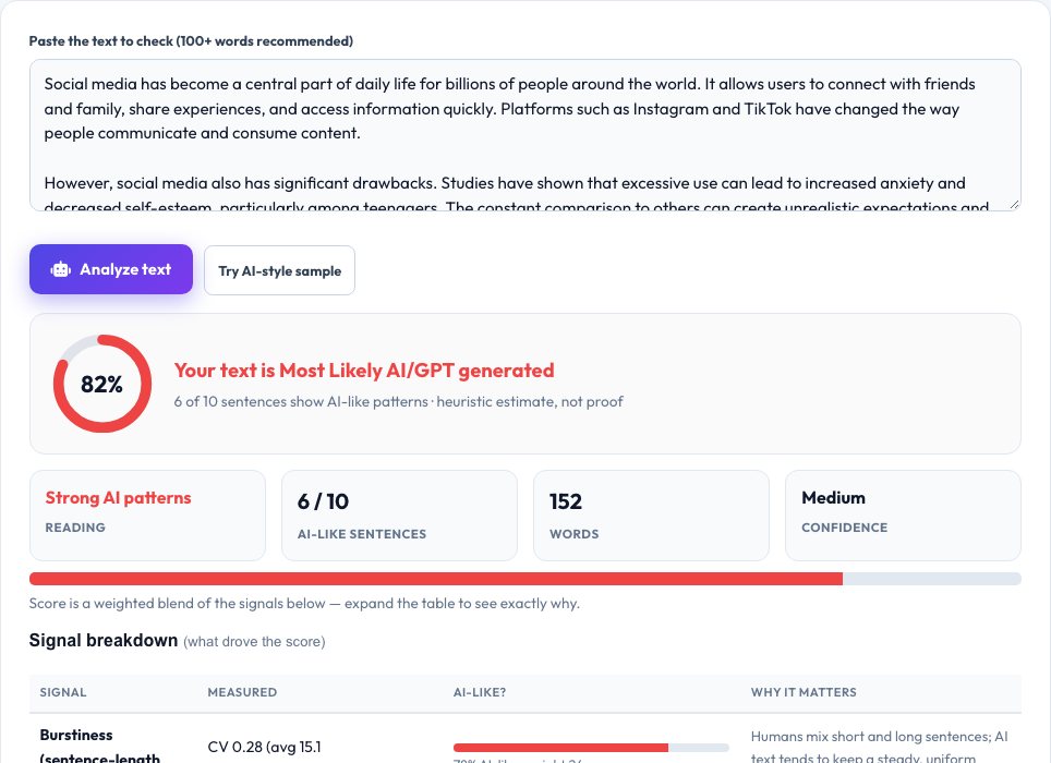Step 1 — starting AI Text Detector on AZRS QuickFix