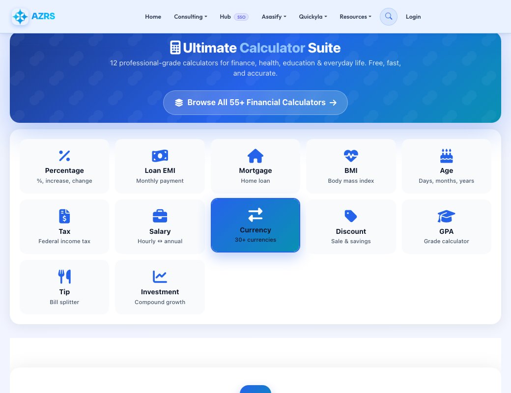 Screenshot of the free Free Currency Converter tool on AZRS QuickFix