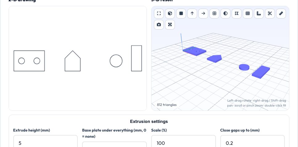 Screenshot of the free DXF to STL Extruder — 3D Print from a DXF Drawing tool on AZRS QuickFix