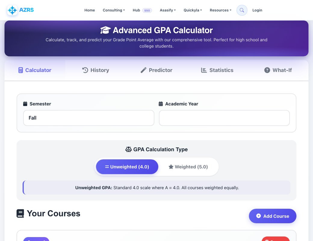 Screenshot of the free Free Advanced GPA Calculator tool on AZRS QuickFix