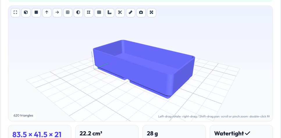 Screenshot of the free Gridfinity Bin & Baseplate Generator tool on AZRS QuickFix