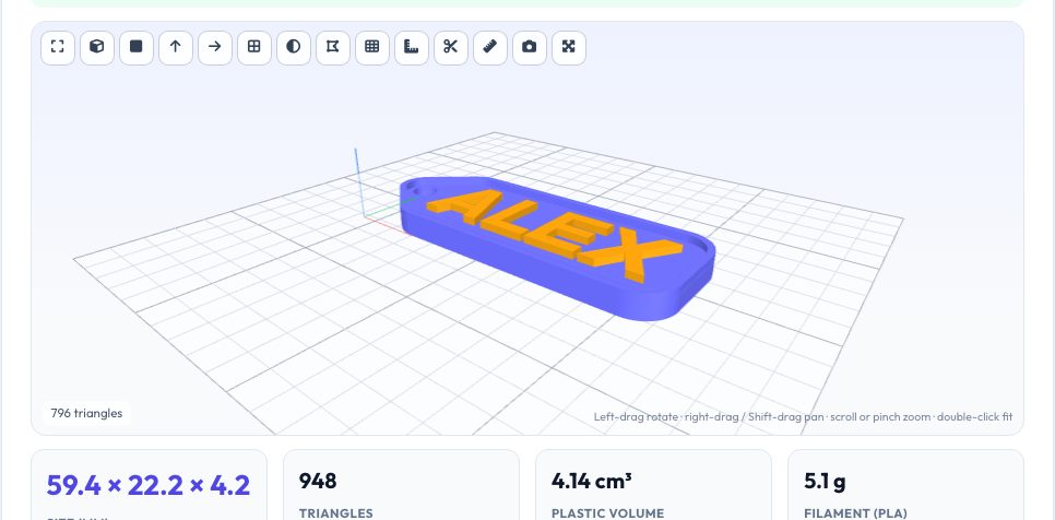 Screenshot of the free Keychain & Name Tag STL Maker tool on AZRS QuickFix